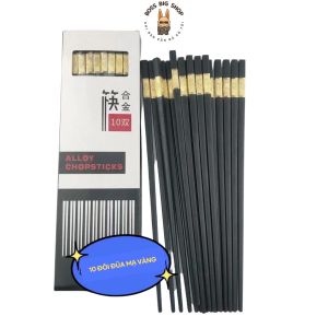 Đũa ăn cơm mạ vàng hợp kim cap cấp Combo 10 đôi đũa Hàn Quốc sang trọng Chống trơn tuột ẩm mốc Chịu nhiệt 260 độ C Dài 27Cm