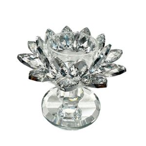 DFVDS Bright Crystal Lotus Candlestick Elegant Durable Glass Candle Stand Widely Use Flat Bottom Lotus Flower Figurines Party
