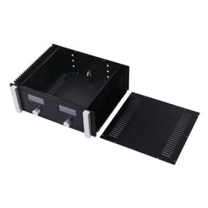 btnx Aluminum amplifier chassis - with dual VU meters and side heatsinks P7Q2M