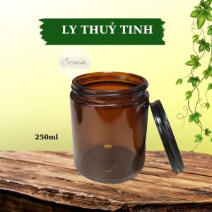 Cốc Thủy Tinh Đựng Nến Cốc Thủy Tinh màu Nâu Nắp Kim Loại Dung Tích 100ml 250ml