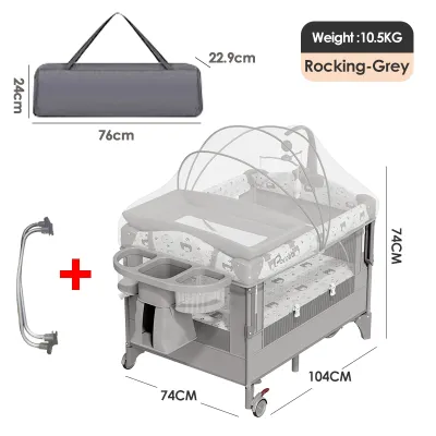 COCOBB Baby Rocking Crib Folding Swing Crib With Mosquito Net And Diaper Table Childrens Play Bed RIM