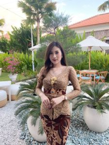 satu set kebaya ice coffee lengan panjang