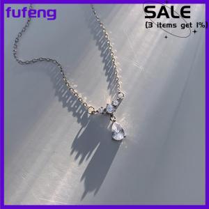 fufeng Fashion Water Drop Pendant Necklace Clavicle Chain Women Trendy Simple Tiny Rhinestone Jewelry Temperament Party Wedding Gift