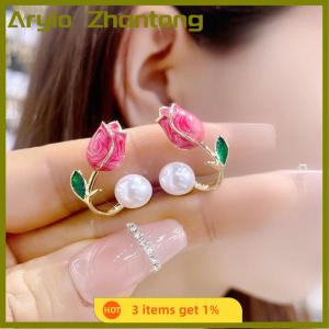 Aryio Korean Light Luxury Tulip Imitation Stud Earrings For Women Two Ways To Wear Ear Studs for Girls Daily Party Jewelry