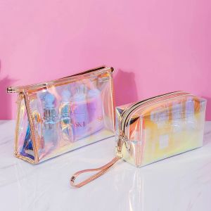 BAIXL Large Capacity Colorful Bath Storage Bag Tote Transparent Women Travel Cosmetic Bag Toiletry Organizer Wash Bag Zipper Makeup Pouch