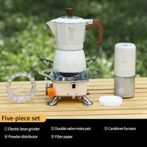 Bincoo Espresso đặt cà phê ấm moka Máy pha cà phê đặt cà phê di động lưu trữ Bộ hộp Cắm Trại Ngoài Trời Bình đựng cà phê bộ hoàn chỉnh 14 inch