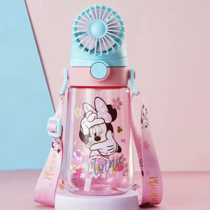Bình nước Tritan BPAfree Mickey/Minnie/Elsa/Cars chính hãng Disney 550ml tích hợp quạt điện tiện dụng Bình nước cao cấp tặng dây đeo
