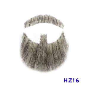 HZ 100% Real Human Hair Fake Beard Invisible Lace Base Natural Black Mustache For Men Daily Cosplay