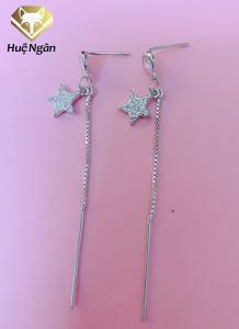 Bông tai bạc Ý 925 Huệ Ngân - Ngôi sao may mắn dáng dài RYE141054