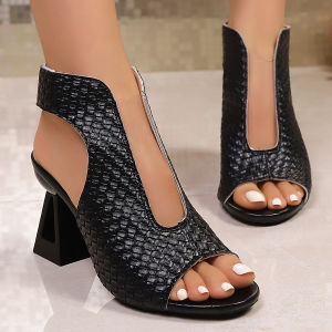 [Free Shipping] Plus-Size Elegant Sandals Peep-Toe High Heels Chunky Heel Sandals New Open-Toe Sandals 2026 WomenS Fashion Heels