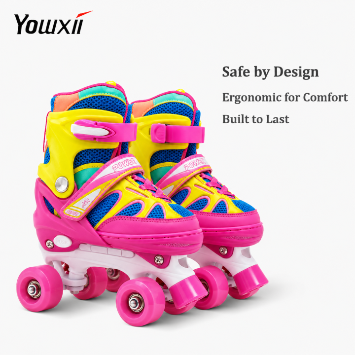 Yowxii Double row Skate Roller Inline 4 wheel Roller Skating Shoes for Kids Suitable for Beginners