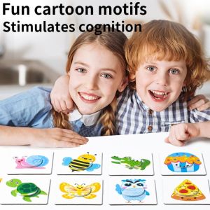 ANGCHI Animal Pattern Kids Wooden Matching Toys Paper Food Cognitive 3D Puzzle Board Game Educational Learning Toys Portable Graph Card Matching Games Preschool