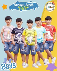 Kaos Anak Distro Striped Cool Tshirt Boy 2 - 10 Tahun By Little Dino