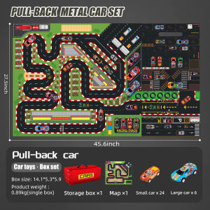 Childrens Puzzle Power Racing Iron Car Parking Lot Game Mat Scene Gift Box Set