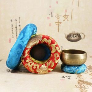 CILL Random Color Yoga Tibetan Singing Bowl Mat Chakra Hand Hammered Tibetan Bowl Pillow Home Decoration Meditation Buddhist Supplies Yoga