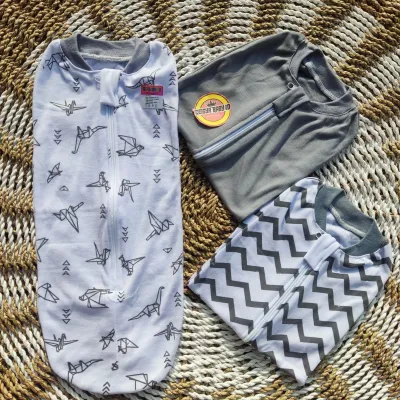 3 pcs bedong bayi instan resleting seri abu abu lucu