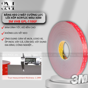 Băng Keo 2 mặt cường lực 3M™ VHB GPL-110GF 1.1mm màu xám dán vè mưaLogo Đồ chơi xe nội thất...