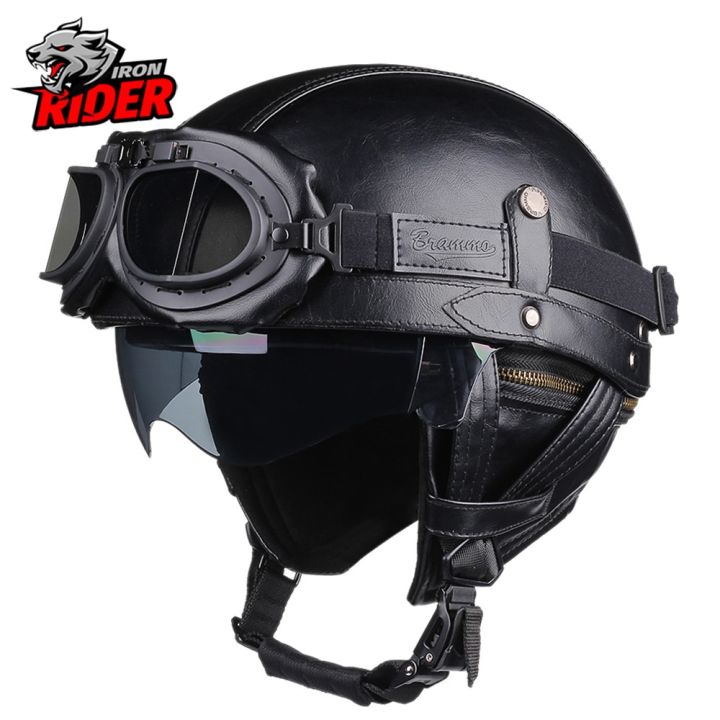 Mũ bảo hiểm Da xe máy Retro capacete de moto xe tay ga xe mô tô Mũ
