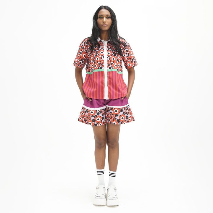 Rtw Studio Kemeja Lengan Pendek Wanita Print Cara Leopard Easy Orange