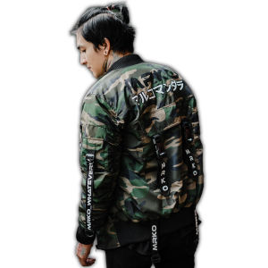 Jaket Bomber MRKO 097 Army Saku Belakang Model Korean Streetwear Bahan Taslan Milky Waterproof Keren