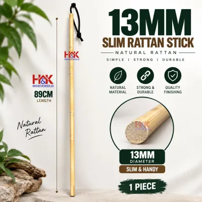 Natural Rattan Stick 89cm Solid Wood Hiking Stick Walking Cane Exercise Training Pole Self Defense (13mm Slim / 32mm Thick)