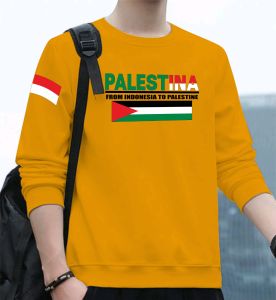 Bisa COD Sweater Keren Kaos Pria Distro Palestina Crewneck Trendy Sweatshirt Elegan Sweter Kekinian