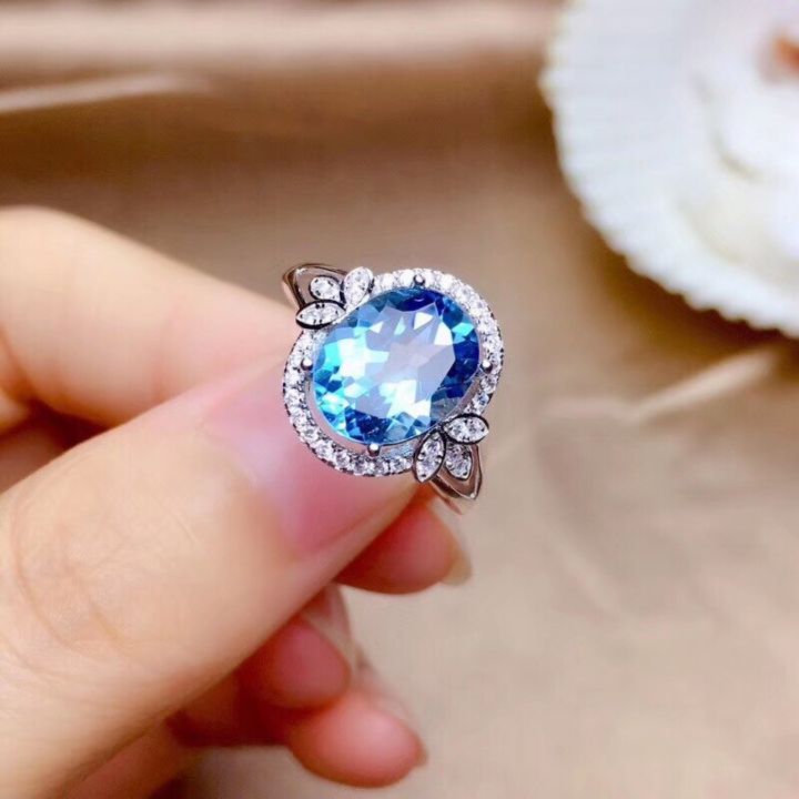 14K White Gold color Sapphire Ring for Women Fine Anillos De