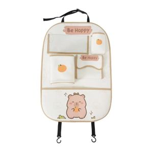 QIXING Anti-fouling Capybara Car Storage Bag Genuine Leather Wear-resistant Cartoon Car Trash Can Anti-dirty Pad Cartoon Car Storage Box Seat Back Foot Pad