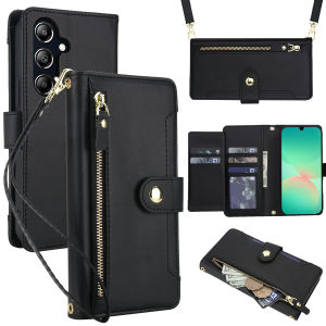 Card Case For Samsung With strap lanyard Mobile Phone Shell With Cards Holder Coin Purse Case Casing Cards Slot Cases For Samsung Galaxy A12 A56 A52 A36 A13 A53 A14 A24 A54 A15 A25 A35 A55 A16 A26 A05 Flip Leather Cover With Wallet Bag