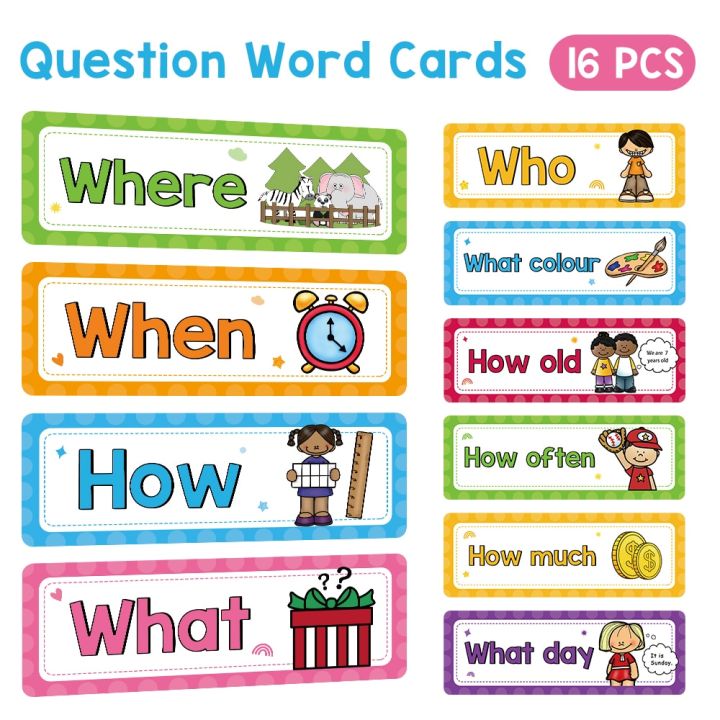 16PCS WH Question Words Flash Catds Set Grammar Educational Flashcards ...