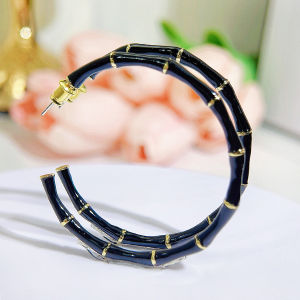 SEQUITO Simple Style Ear Decoration Women Gold Color Pink Blue Black Green Drip Oil Bamboo Big Hoop Round Earrings Trendy Jewelry SE953