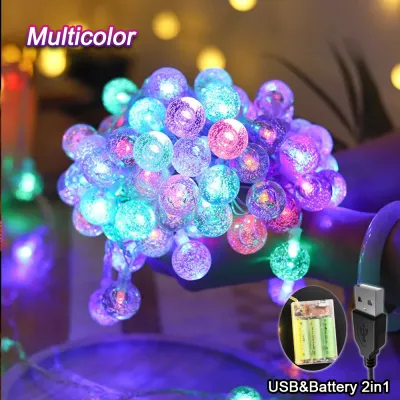 Upgrade 10M 80LED Ball Lights Battery & USB Light 2 in 1 Fairy String Lights For Camping Party Decoration Light Ball-shaped LED Garland Light 10M USB Battery Outdoor Lamp Garden Decoration Wedding Christmas