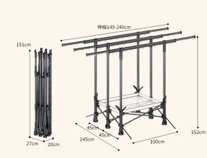 ODOROKU 3 Tier Premium Aluminum Foldable Laundry Rack Grey with Windproof Hooks Laundry Drying Rack Collapsible Height Adjustable Wings Clothing Rack Foldable for Indoor Outdoor
