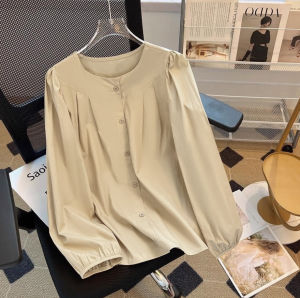 ZANZEN Korean Women Puff Sleeve Blouse French Loose Versatile Solid Color Button Long Sleeve Shirt