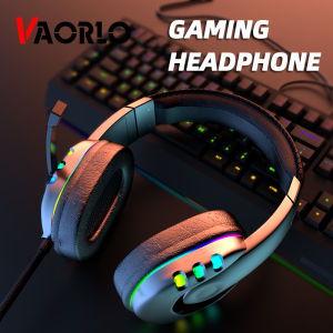 VAORLO 3.5mm Wired Gaming Headphones Colorful LED Breathing Light Over Ear Game Headset 7.1 Surround Sound Noise Cancelling Earphone With Microphone For PC Laptop Smart Phones