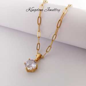 KIngdom jewelry Kalung Titanium gold  Wanita Type paperclip PLus Liontin permata 1 Segi 6  cocok dipakai kemana Saja Kalung wanita kekinian.