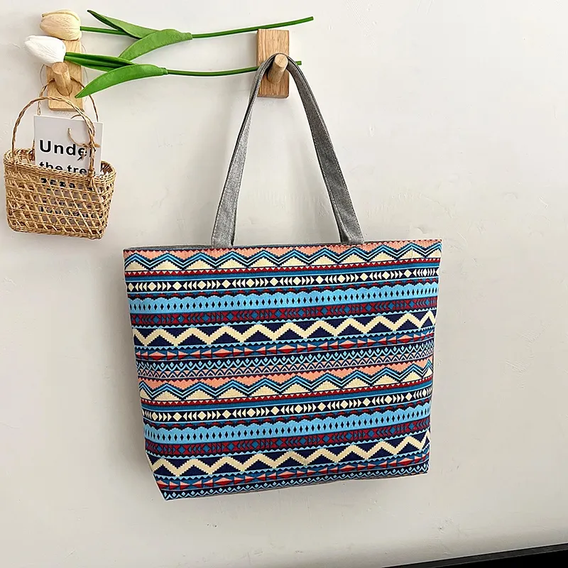 Korean New Fashion Canvas Tote Bag Design Shoulder Bags Simple With Zipper  For Women #S39