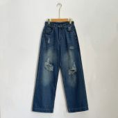 Quần jean nữ bigsize cô nhỏ dáng suông baggy ống rộng màu bụi rách cá tính chất demi thời trang cho chuppy Q503