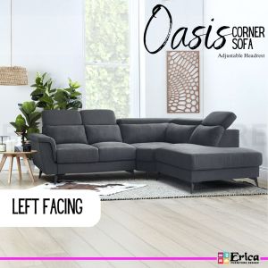 [Erica Furniture] Oasis Corner Sofa/ Water Repellent/ Fabric Corner Sofa/ Adjustable Headrest/ Small Corner Sofa