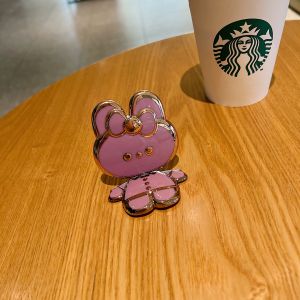 Cute Bunny Folding Phone Case Bracket Cartoon Electroplated 3D Pasted Phone Cover Holder Stand With Makeup Mirror