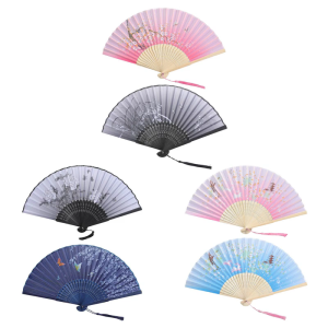 Handheld Chinese Folding Fan Folding Hand Fan Foldable Silk Bamboos Fan for Wedding Church Dancing Party Decorations