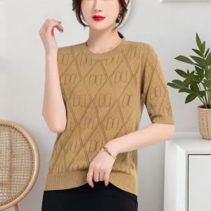NAOX2 Knitwear Hollow T-shirt Womens Round Neck Loose Top