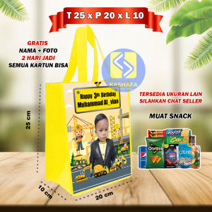 (75 PCS) TAS ULTAH PAKE FOTO ANAK FREE DESIGN / TAS ULANG TAHUN PAKE FOTO ANAK / tas ultah murah tas ulang tahun gratis nama dan foto tas ultah free desain muat snack tas souvenir ultah gratis nama dan foto tas custom tas khajatan tas khitan