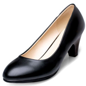 Free Shipping Spring And Autumn Single Shoes WomenS Work Shoes WomenS Chunky Heel Mid-Heel Office Shoes Interview Shoes Professional Pointed-Toe High Heels Plus-Size WomenS Shoes