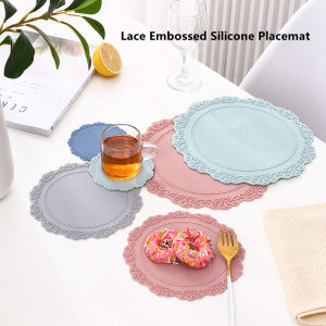 VISHINE Silicone Lace Embossed Placemat Coaster Viintage Style Plate Bowl Insulation Pot Mats Vase Table Lamp Mats Banquet Decoration 10cm/23cm/35cm
