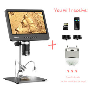 TOMLOV DM602 Triple Lens Digital Microscope10.1 inch / 7 inch HDMI LCD Microscope IPS Screen Soldering Coin Microscope with Lights Magnifier for Soldering Loupe Repair Magnifier Microscope for kids