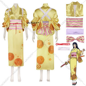 Yellow Kimono Kikunojo Cosplay Anime Wano Country Arc Kikunojo Yellow Kimono Costume Uniform Halloween Party Dress Carnival Set h2610