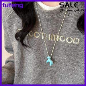 fufeng Minimalism Enamel Drip Glaze Colorful Horse Pendant Long Necklace Adjustable Sweater Chain Simple Jewelry Accessory Gifts