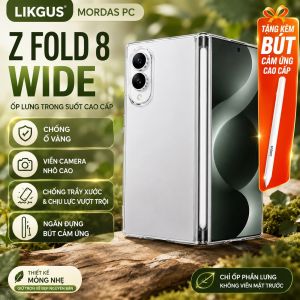 (Tặng bút cảm ứng) Ốp lưng PC trong suốt ngăn đựng bút cho Samsung Galaxy Z Fold 8 WIDE Likgus Mordas - PC Cứng Chống Ố Vàng | Bảo Vệ Camera | Khe Giữ Bút Bản Lề