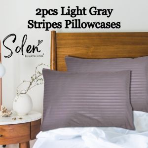 2pcs Light Gray Stripes Cotton Pillowcases – Soft & Breathable | Overlap Style | Standard/Queen/King Size | Washable & Durable